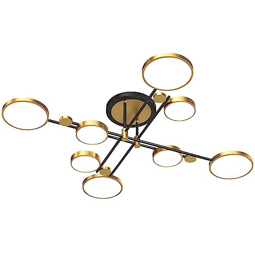 LGDEERCO 8 Lichter moderner LED-Kronleuchter 96 W dekorieren Deckenleuchte mit Fernbedienung, goldene Deckenleuchte für Esszimmer, Schlafzimmer, Wohnzimmer, Küche, 49,6 Zoll von LGDEERCO