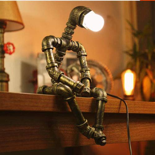 LGDEERCO Eisen Vintage Roboter Tischlampe Industrieroboter Tischlampen Retro Steampunk Schreibtischlampe Dekoration Wasserpfeife Licht für Schlafzimmer Wohnzimmer Arbeitszimmer Büro von LGDEERCO