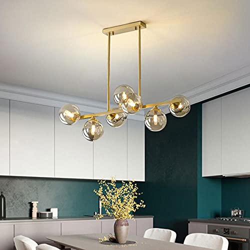 LGDEERCO Gold Pendelleuchte Rechteckige Lange Kronleuchter Kupfer Pendelleuchte Glasschirm Kronleuchter Für Esszimmer Schlafzimmer Wohnzimmer G9 von LGDEERCO