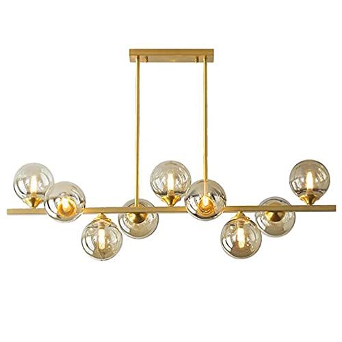 LGDEERCO Gold Pendelleuchte Rechteckige Lange Kronleuchter Kupfer Pendelleuchte Glasschirm Kronleuchter Für Esszimmer Schlafzimmer Wohnzimmer G9 von LGDEERCO