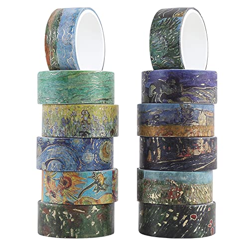 LGEGE 12 Rollen Van Gogh Washi Tape Set, 15mm breit, Abstraktes Ölgemälde Muster, Japanisches Abdeckband Dekor für Scrapbook,Bullet Journal,Geschenkverpackung,DIY Craft (2m) von LGEGE