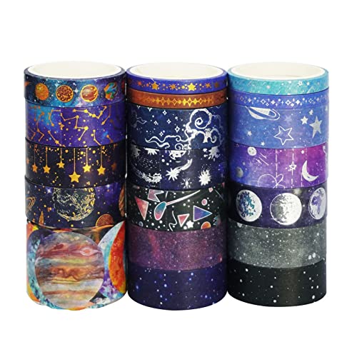 LGEGE 19 Rollen Washi Tape Set, 29/15/10/5 mm breit, Astronomie Planet Sterne Mond Universum, Gold Foli Masking Paper Tape Dekor für Scrapbook, DIY Handwerk (2,5 m) von LGEGE