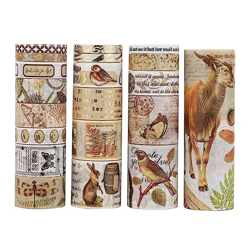 LGEGE 20 Rollen Animal Collection Washi Tape Set,5/10/15/20/25/30/40/100mm breit,Hirsch,Eule,Hase,Vogel,Eichhörnchen,Goldfolie Masking Tape Dekor für Scrapbook,Bullet Journal,Geschenkverpackung (2m) von LGEGE