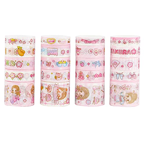 LGEGE 20 Rollen Kirschblüten Washi Tape Set, 10/15/30mm breit, Sakura Pink Masking Tape Dekor für Scrapbook, Bullet Journal(2m) von LGEGE