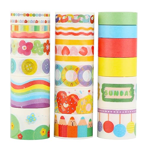 LGEGE 20 Rollen Rainbow Island Washi Tape Set, 5/10/15/20/25 mm breit, Bunte Blume, Ballon, Wellenmuster, Japanisches Masking Tape Dekor für Scrapbook, Bullet Journal, Geschenkverpackung (2m) von LGEGE