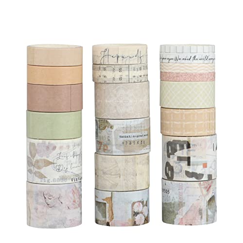 LGEGE 20 Rollen Vintage Washi Tape Set, 25/20/15/10/5 mm breit, Whispers of Time Theme Element, antikes japanisches Abdeckband-Dekor für Scrapbook, Scrapbooking,Geschenkverpackung,Bullet Journal (2 m) von LGEGE