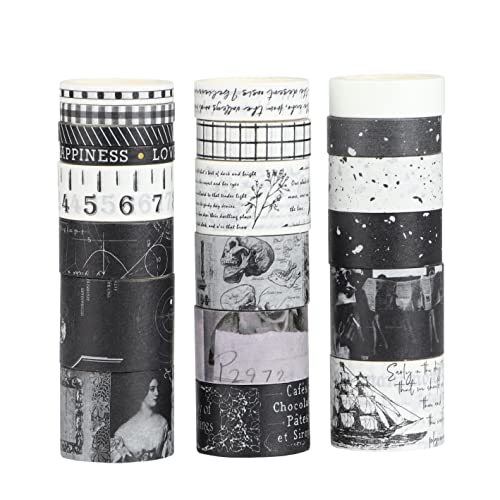 LGEGE 20 Rollen Washi Tape Set, 25/20/15/10/5 mm breit, Schwarz & Weiß, Gothic Vibe Element, Abdeckband Dekor für Scrapbook, DIY Handwerk, Scrapbooking, Geschenkverpackung, Tagebuch, Planer von LGEGE