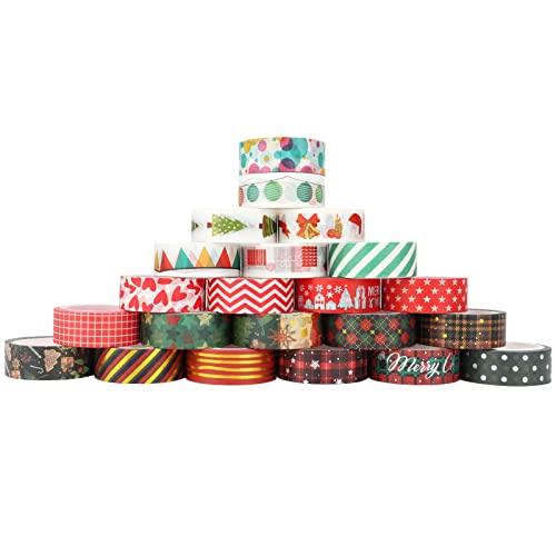 LGEGE 22 Rollen Weihnachts washi tape set, 15 mm breit, Schneeflocke,Elch,Stern, Schneemann, gestreiftes Muster, Abdeckpapier-Klebeband,Dekor für Scrapbook,Bullet Journal (5 m) von LGEGE