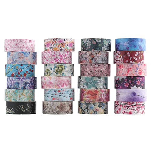 LGEGE 24 Rollen Floral Washi Tape Set, 15mm breit, Buntes Blumenmuster, Japanisches Masking Tape Dekor für Scrapbook,Bullet Journal,Gift Wrapping,DIY Craft (2m) von LGEGE