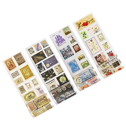 LGEGE 4 Rollen Vintage Stempel Washi Tape Set, 55mm breit, Blume, Frucht, Planet, Mond Element, beschichtetes Papier Dekor für Scrapbook, Bullet Journal, Geschenkverpackungen, DIY Handwerk (2m) von LGEGE