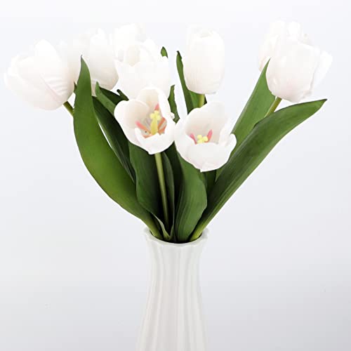 LGEGE Künstliche Blumen Tulpen 10 Stück – weiße künstliche Blumen Seidenstoff Simulation Blumen für Zuhause Küche Büro Hotel Dekoration Blumenarrangement Tafelaufsätze für Tisch von LGEGE