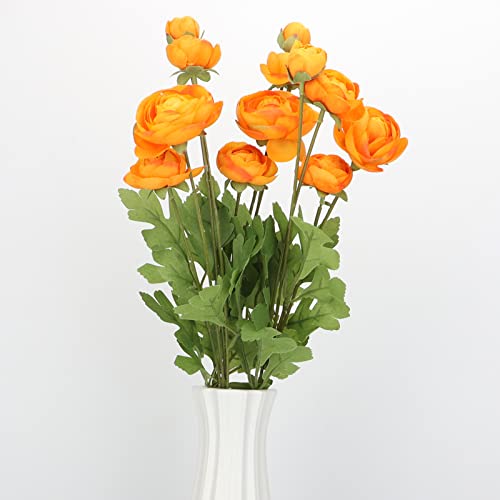 LGEGE Künstliche Seidenblumen, persische Buttercup, 3 Stück für Blumenarrangements, orangefarbene künstliche Vase, Blumen für Zuhause, Küche, Büro, Hotel, Dekoration für den Innenbereich von LGEGE