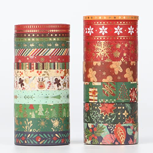 LGEGE Washi Tape Set, 21 Rollen – 15/10/5/3 mm breit, goldblockierendes Weihnachtselement, Schneeflocke, Schneemann, Weihnachtsbaum, Elch-Geschenk,japanisches Kreppband (5 m) für Ihren Weihnachtstraum von LGEGE