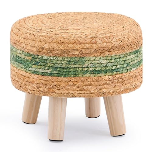 LGENHOOM Natürliche Wasserhyazinthe Ottomane, handgewebter, runder niedriger Hocker mit Kiefernbeinen, weich gepolsterte Fußstütze für Wohnzimmer oder Schlafzimmer, Grün LGENHOOM Natürliche Wasserhyazinthe Ottomane, handgewebter, runder niedriger Hocker mit Kiefernbeinen, weich gepolsterte Fußstütze für Wohnzimmer oder Schlafzimmer, Grün von LGENHOOM