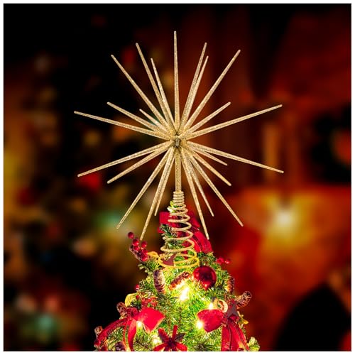 34 cm goldene Weihnachtsbaumspitze – 3D Burst Gold Baumspitze, explodierender Stern Weihnachtsbaum Neujahr Urlaub Baumschmuck 34 cm goldene Weihnachtsbaumspitze – 3D Burst Gold Baumspitze, explodierender Stern Weihnachtsbaum Neujahr Urlaub Baumschmuck von LGFMGWH