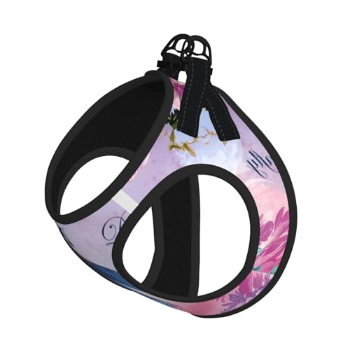 L Pet Leash Vest Hundegeschirr – kleine Größe, rosa Blume und blaue Libellen, verstellbar, für Outdoor-Reisen und Spaziergänge von LGHHGY