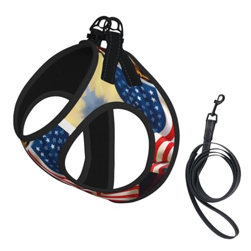 M Pet Leash Vest Hundegeschirr – kleine Größe, amerikanische USA-Flagge, Adler, Kunstdruck, verstellbar, für Outdoor-Reisen und Spaziergänge von LGHHGY
