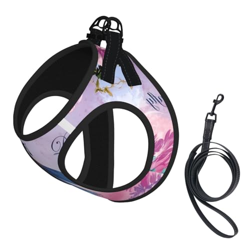 M Pet Leash Vest Hundegeschirr – kleine Größe, rosa Blume und blaue Libellen, verstellbar, für Outdoor-Reisen und Spaziergänge von LGHHGY