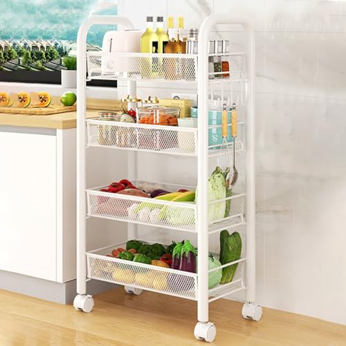 LGHLZGVF Beweglicher Lagerwagen, mehrschichtige Obst- und Gemüse-Organisationsregale mit feststellbarem Rad for das Wohnzimmer in der Küche(White,4 Tier) von LGHLZGVF