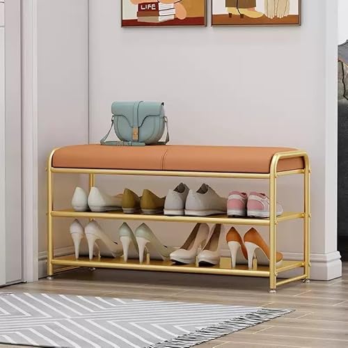 LGHLZGVF Pu Leder Schuhablage Bank, 2 in 1 Entryway gepolsterte Lagerung Bänke, Ende des Bettes Lagerung Bank für Entryway(Orange Gold,70x32.5x48cm) von LGHLZGVF