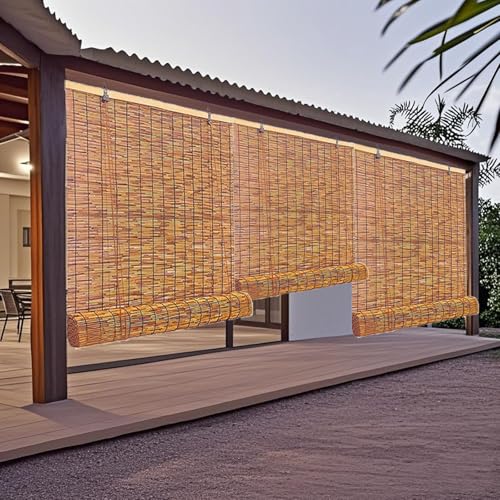 Natur Bambus Rollo UV-Block Für Aussenbereich Balkon 35 40 55 60 75 80 100 120 135 140 155 160 cm, Wetterfest Bambusrollo Raffrollos, Terrasse Lichtfilter Jalousine Vorhang Seitenzugrollo(W90cm x H210 von LGHSWDQ