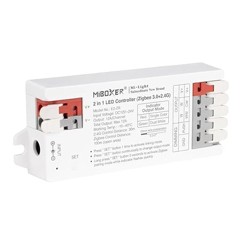 LGIDTECH E2-ZR Miboxer Zigbee + 2,4 G 2-in-1 LED-Lichtleiste mit werkzeugloser Verkabelung, verwendet für einfarbige und zweifarbige weiße LED-Lichtstreifen, DC 12–24 V, Smartphone-Steuerung über von LGIDTECH