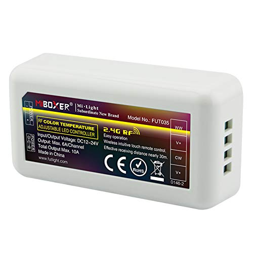 LGIDTECH FUT035 Miboxer WW+CW LED-Lichtstreifen, 2,4 GHz, kabellos, 4-Zonen-Controller-Empfängerbox, kompatibel mit Alexa-Sprachsteuerung und Smartphone-App-Steuerung über Gateway-Hub (ausgeschlossen) von LGIDTECH