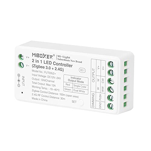LGIDTECH FUT035Z+ 2-in-1 LED-Streifen-Controller Zigbee 3.0 + 2.4G, funktioniert mit einfarbigen und CCT Dual-weißen LED-Lichtstreifen, kompatibel mit Philips Hue, Echo Plus (2. Generation) von LGIDTECH