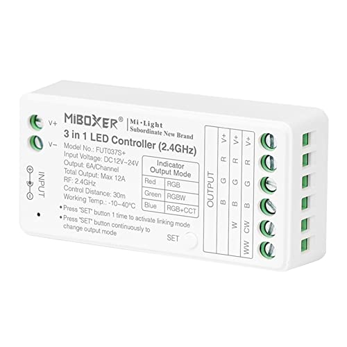 LGIDTECH FUT037S+ Miboxer 3-in-1 LED-Streifen-Controller, 2,4 GHz, funktioniert mit RGB/RGBW/RGB+CCT LED-Lichtstreifen,kompatibel mit Alexa Google Home Sprachsteuerung über Gateway (nicht enthalten) von LGIDTECH