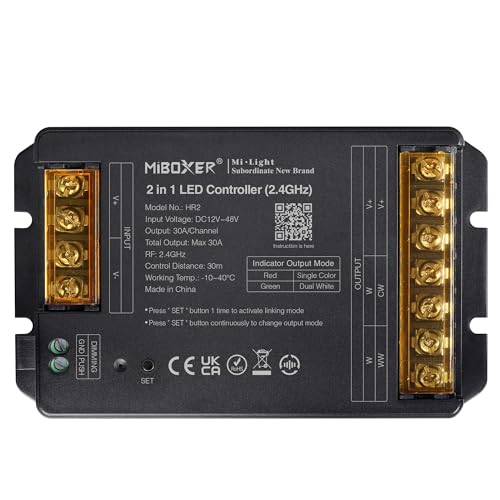 LGIDTECH HR2 2-in-1 LED-Lichtstreifen-Streifenlicht-Controller mit maximaler Ausgangsleistung 30 A, kompatibel mit einfarbigen und CCT-Dual-weißen LED-Lichtstreifen, Smartphone-App-Steuerung LGIDTECH HR2 2-in-1 LED-Lichtstreifen-Streifenlicht-Controller mit maximaler Ausgangsleistung 30 A, kompatibel mit einfarbigen und CCT-Dual-weißen LED-Lichtstreifen, Smartphone-App-Steuerung von LGIDTECH