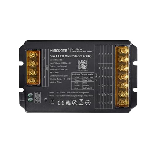 LGIDTECH HR5 5-in-1 Hochleistungs-LED-Licht-Streifenlicht-Controller mit maximalem Ausgangsstrom 30 A, Smartphone-App-Steuerung über WL-Box2 Gateway (nicht im Lieferumfang enthalten) von LGIDTECH