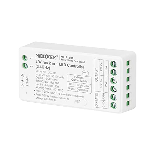 LGIDTECH LC2-RF 2 Drähte 2-in-1 LED Controller RF 2,4 GHz,verwendet für einfarbige und COB 2 Drähte CCT Dual White Color LED Strip Light,Smartphone APP Steuerung über Gateway (ausgeschlossen) LGIDTECH LC2-RF 2 Drähte 2-in-1 LED Controller RF 2,4 GHz,verwendet für einfarbige und COB 2 Drähte CCT Dual White Color LED Strip Light,Smartphone APP Steuerung über Gateway (ausgeschlossen) von LGIDTECH