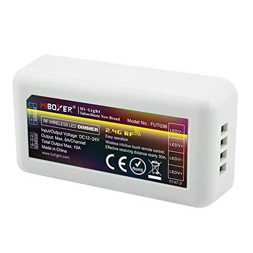 LGIDTECH FUT036 Miboxer einfarbige LED-Lichtleiste, 2,4 GHz, RF, kabellos, 4-Zonen-Controller-Empfängerbox, Speicherfunktion, kompatibel mit Alexa-Sprachsteuerung über Gateway-Hub (nicht im von LGIDTECH