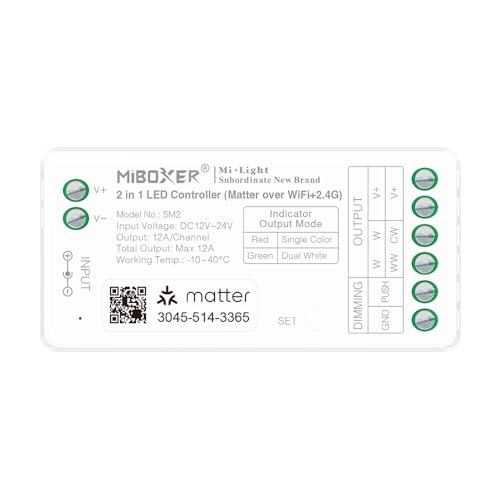 LGIDTECH SM2 Miboxer 2-in-1 LED-Lichtstreifen-Steuerung, egal ob WLAN + 2,4 GHz, Smartphone-App-Steuerung, direkt kompatibel mit Siri, Google Assistant, Alexa-Sprachsteuerung von LGIDTECH