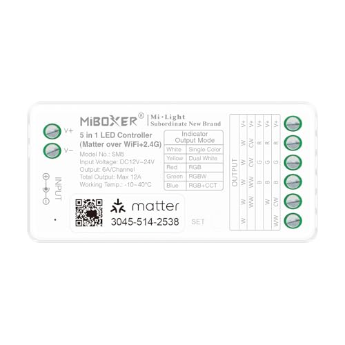 LGIDTECH SM5 Miboxer 5-in-1-LED-Lichtstreifen-Steuerung, egal ob WLAN + 2,4 GHz, Smartphone-App-Steuerung, direkt kompatibel mit Siri, Google Assistant, Alexa-Sprachsteuerung von LGIDTECH