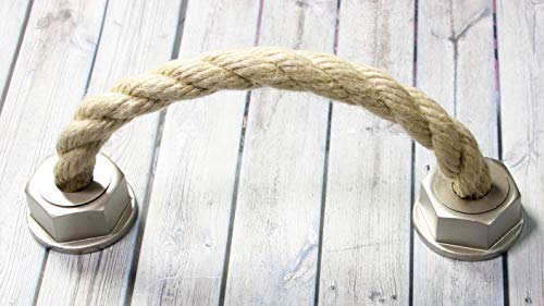 LGM-Beschlag Möbelgriff Rope, Landhaus, Vintage, Seil, Kunststoff metallisiert - warmgrau, Schnur - beige, 165 mm x 50 mm x 37 mm, LA 128 mm, 51532 von LGM Beschlag MODE für MÖBEL.