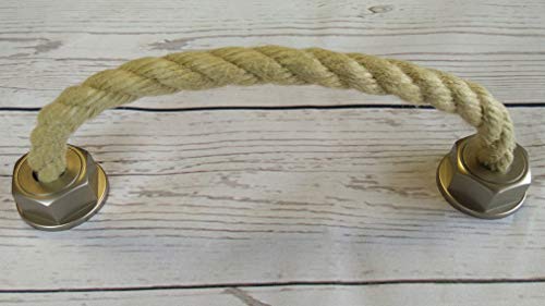 LGM-Beschlag Möbelgriff Rope, Landhaus, Vintage, Seil, Kunststoff metallisiert - warmgrau, Schnur - beige, 229 mm x 50 mm x 37 mm, LA 192 mm, 51668 von LGM Beschlag MODE für MÖBEL.