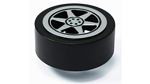 LGM-Beschlag Möbelknopf Wheel, Kinder, Auto, Rad, Kunststoff - schwarz, Kunststoff Metallfolieneffekt - silber glänzend, 65 mm x 39 mm x 65 mm, 45728 von SIRO
