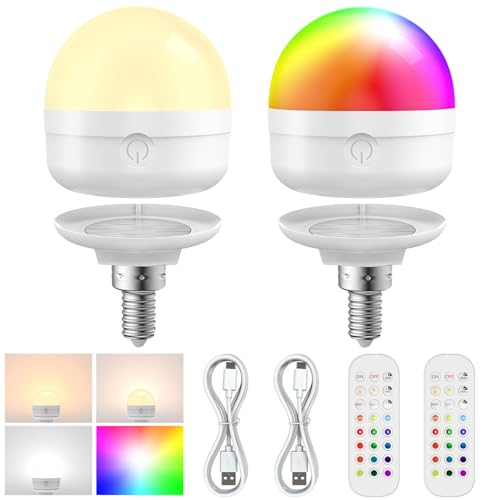 LGMCF Wiederaufladbare Glühbirne mit Fernbedienung, E14 Dimmbare RGB Farben LED Glühbirne mit Batterie, 6W Touch Control Akku Glühbirne Mit Timing-funktion, Notlicht Mit Magnetische, 2 Pack von LGMCF