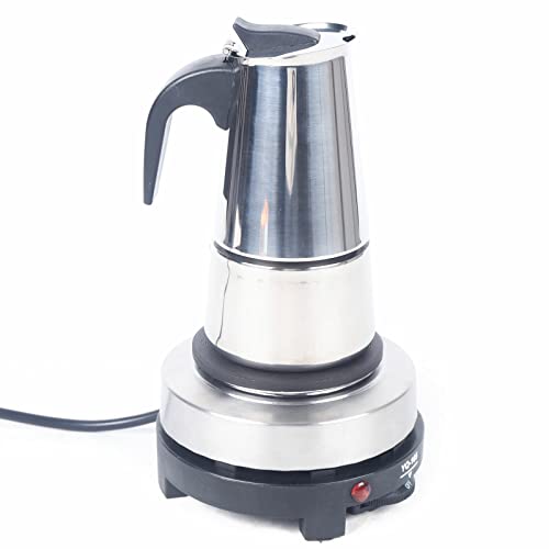 LGODDYS Elektrisch Espressokocher 200 ml Elektrische Espressomaschine Kaffeekanne Edelstahl Kaffeemaschine mit hitzebeständigem Griff Tragbare Perkolator Kaffeekanne(4 Tassen 200ml) von LGODDYS