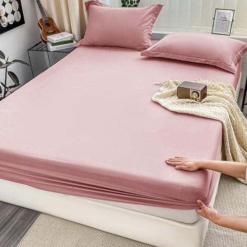 LGQLYH Matratzenschoner 135/140/160/180x200cm Spannleintuch Atmungsaktiv Bettlaken Boxspringbett Weiches Spannbetttücher Spannbettlaken Waschbar Fitted Sheet für Matratzen bis30 cm(198x203cm,Pi) von LGQLYH