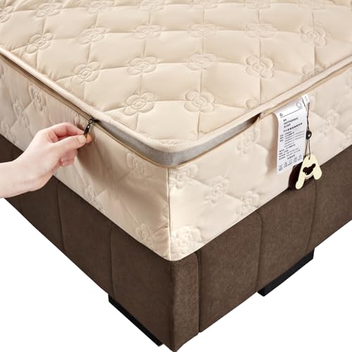 LGQLYH Matratzenüberzug mit Reißverschluss 140x200cm Anpassbare Matratzenauflage/Matratzenschoner Weiche Anti-Rutsch Waschbar Matratzenbezug Spannbetttuch überzug Topper für Matratzen(90X190+18cm,D) von LGQLYH