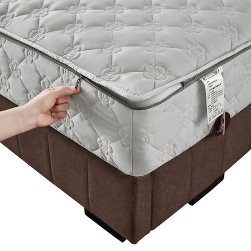 LGQLYH Matratzenüberzug mit Reißverschluss 140x200cm Anpassbare Matratzenauflage/Matratzenschoner Weiche Anti-Rutsch Waschbar Matratzenbezug Spannbetttuch überzug Topper für Matratzen(105X190+32cm,B) von LGQLYH