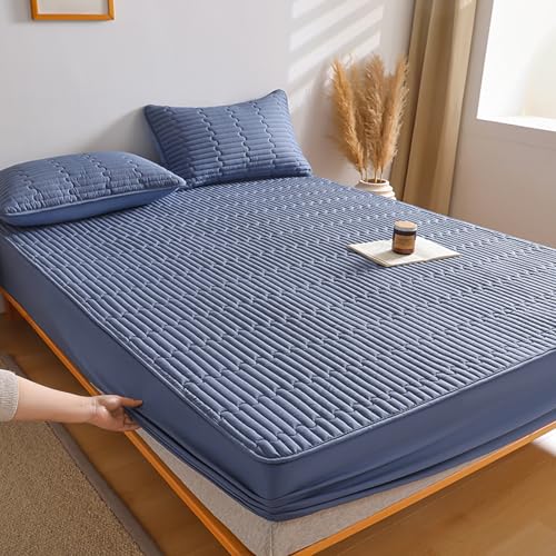 Matratzenschoner Topper Grau Weiche Gesteppt Matratzenbezug 130/140/160/170x190 Matratzenauflage bis 30cm Höhe mit Gummizug Topperbezug Waschbar Atmungsaktiv Spannmatratzenauflage (200x200+30cm,Blue B von LGQLYH
