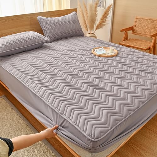 Matratzenschoner Topper Grau Weiche Gesteppt Matratzenbezug 130/140/160/170x190 Matratzenauflage bis 30cm Höhe mit Gummizug Topperbezug Waschbar Atmungsaktiv Spannmatratzenauflage (70x190+30cm,Gray B) von LGQLYH