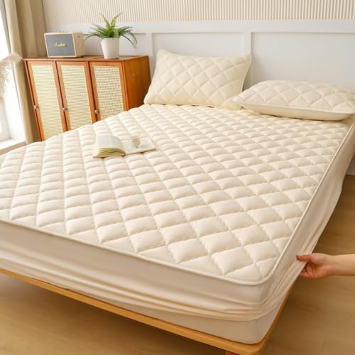 Matratzenschoner Topper Grau Weiche Gesteppt Matratzenbezug 130/140/160/170x190 Matratzenauflage bis 30cm Höhe mit Gummizug Topperbezug Waschbar Atmungsaktiv Spannmatratzenauflage (180x190+30cm,Beige Matratzenschoner Topper Grau Weiche Gesteppt Matratzenbezug 130/140/160/170x190 Matratzenauflage bis 30cm Höhe mit Gummizug Topperbezug Waschbar Atmungsaktiv Spannmatratzenauflage (180x190+30cm,Beige von LGQLYH