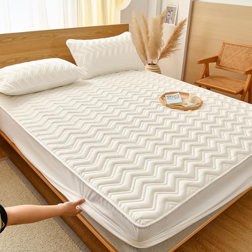 Matratzenschoner Topper Grau Weiche Gesteppt Matratzenbezug 130/140/160/170x190 Matratzenauflage bis 30cm Höhe mit Gummizug Topperbezug Waschbar Atmungsaktiv Spannmatratzenauflage (160x200+30cm,White von LGQLYH