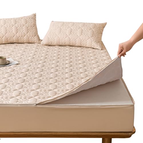 Matratzenschoner mit Reißverschluss 130/140/160X190 Anpassbare Matratzenbezug Encasing Abnehmbar Matratzenüberzug Topper Gesteppt Matratzenauflage Waschbarer Bettlaken Spannbetttuch(105X200+15cm,C) von LGQLYH