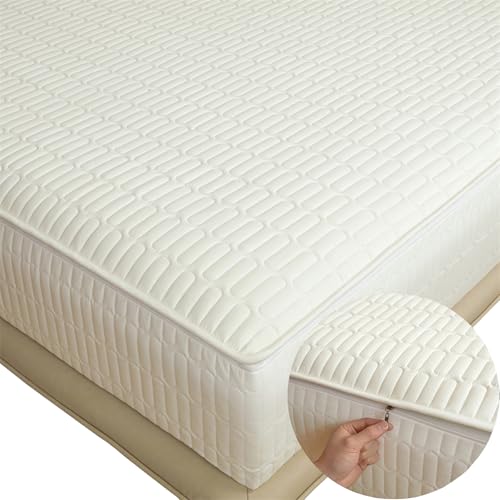 Matratzenschoner mit Reißverschluss 70/80/100/140/160 Anpassbare Matratzenüberzug Encasing Matratzenschutz Komfort Atmungsaktiver Spannbettlaken Fünf Seiten Gesteppt Matratzenbezug(105X200+35cm,A) von LGQLYH