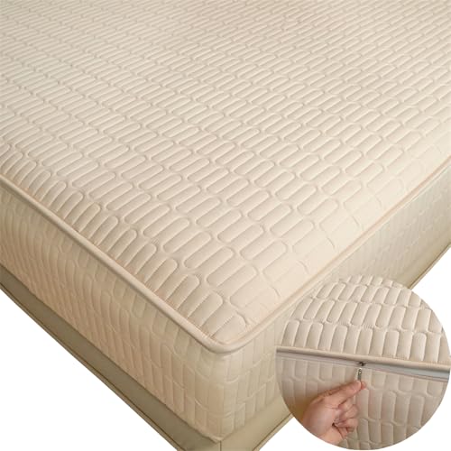 Matratzenschoner mit Reißverschluss 70/80/100/140/160 Anpassbare Matratzenüberzug Encasing Matratzenschutz Komfort Atmungsaktiver Spannbettlaken Fünf Seiten Gesteppt Matratzenbezug(130X200+25cm,C) von LGQLYH